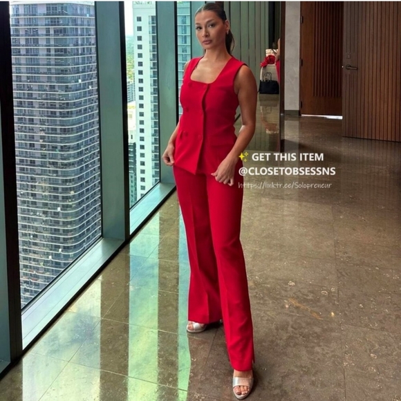 Zara 2 PC Set Lined Button Vest & Pants Red - Picture 10 of 16